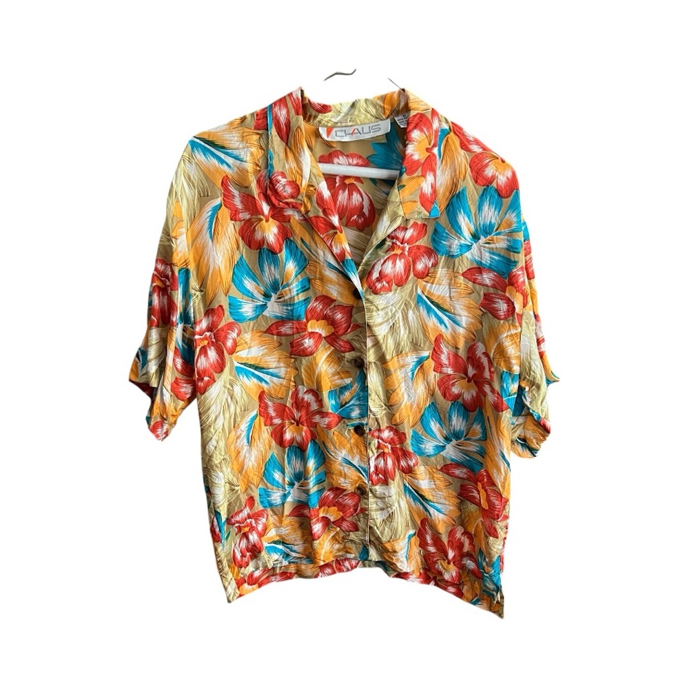 Chaus Silk Floral Blouse with Red and Blue Accents
